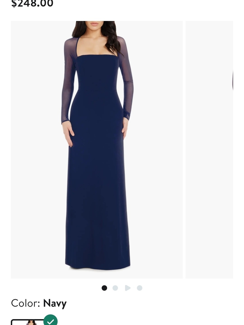 Dress the Population Navy Square-Neck Gown with Sheer Long Sleeves